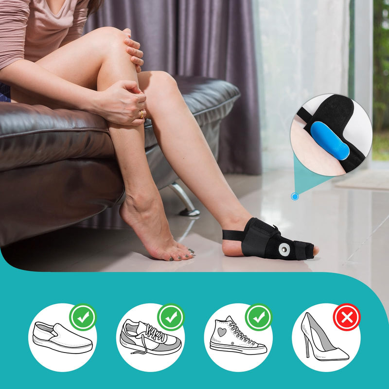 Promifun Bunion Corrector for Women & Men - 1 Pair Adjustable Toe Splint for Broken Toe - Pain Relief Support Brace & Straightener with Non-Slip Strap(Black) Black