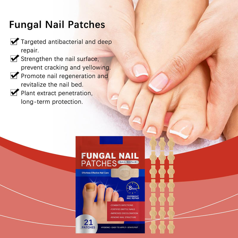 Toenail Fungus Patches 21 Pcs + Liquid Solution 1 Fl Oz 8-Hour Overnight Repair safely and gently Treatment Toenail,Fast Acting Hydrogel Nail Care-Strengthens & Improves Discoloration and Thickness Red - BeesActive Australia