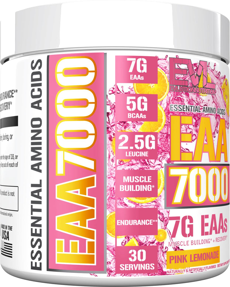 EVL EAA Essential Amino Acids Powder Pre & Post Workout - 30 Servings | 7g EAA formula with 5g BCAAs supports muscle recovery, endurance and workout performance - Pink Lemonade