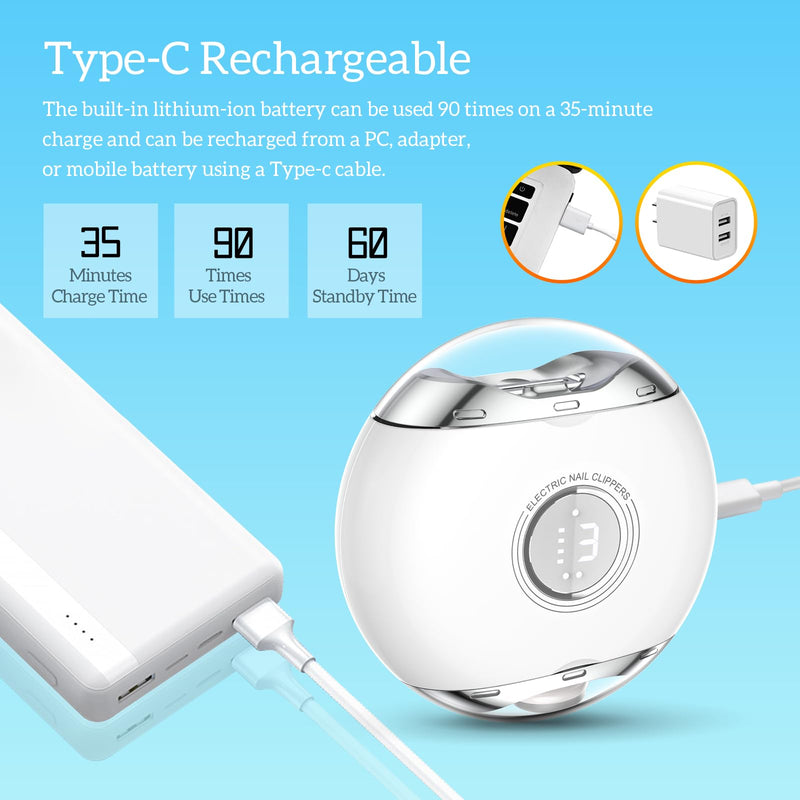 【3 Speeds】 Alinsea Electric Nail Clipper,Electric Automatic Nail Clipper with LCD Digital Display,Safety Electric Trimmer for Baby Seniors and Adults,White/Clear White/Clear
