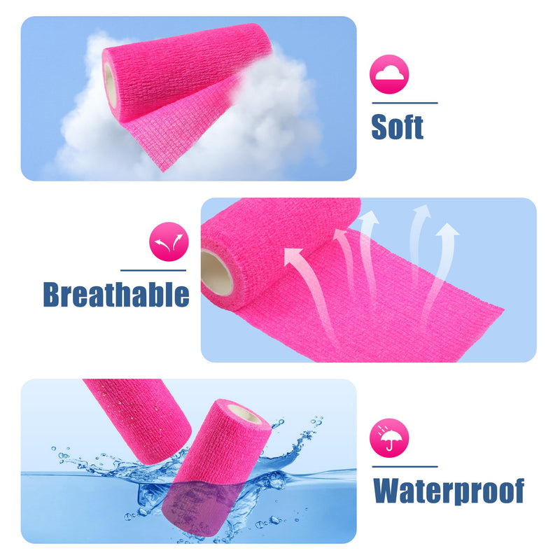 Vet Wrap - Self Adhesive Bandage Wrap Cohesive 4 Inch 5 Yards,Self Adherent Athletic Bandages for Horse Dogs Cat Pet Animals Hot Pink 6 Rolls - BeesActive Australia
