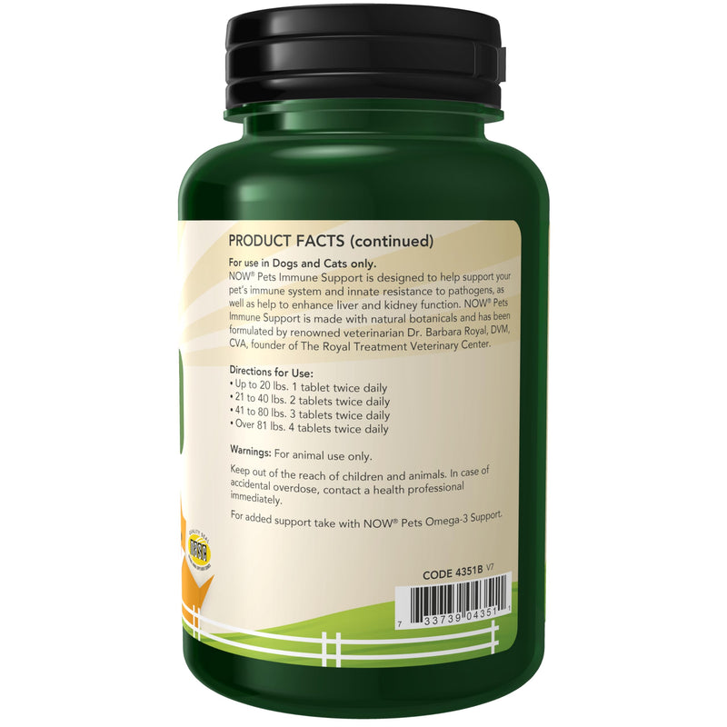 NOW Pet Health, Immune Support Supplement, Formulated for Cats & Dogs, NASC Certified, 90 Chewable Tablets 90 Chewables