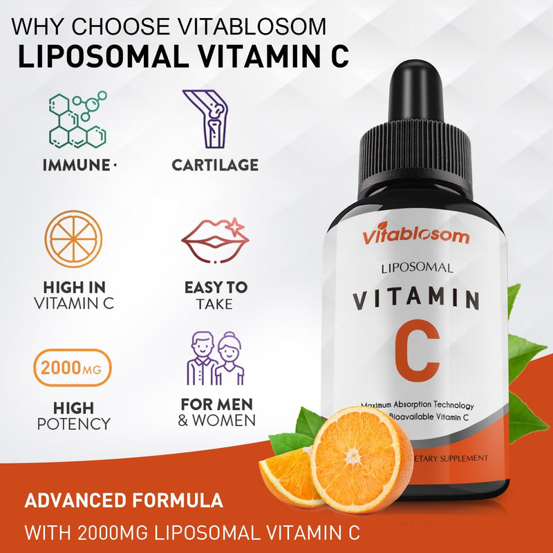 Vitablosom Liposomal Vitamin C 2000mg Liquid for Adults, High Absorption VIT C, Maximize Vitamin C, Immune System & Antioxidant Support, 60ML (4 Bottle) 2.02 Fl Oz (Pack of 4)