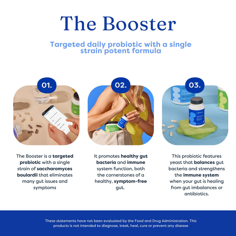 GutPersonal The Booster Targeted Probiotic for Gut Health: Boost Good Bacteria, Reduce Bad Bacteria, and Support The Immune System with 5 Billion CFU Saccharomyces Boulardii, Capsules, 60 Servings