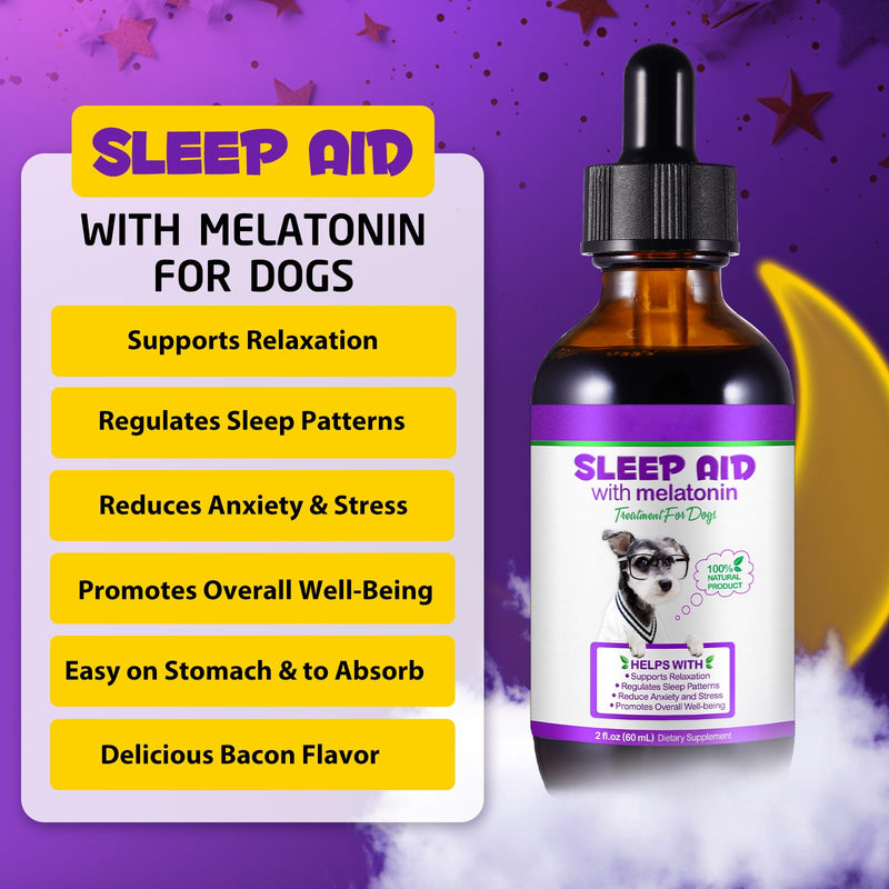 2PCS Melatonin for Dogs,Sleep Aid Drops for Dogs and Cats,Anxiety Relief,Support Relaxation & Deep Sleep for Dogs 120ml Dog