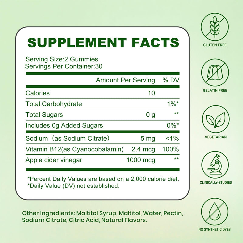 Montue NEWELLME Apple Cider Vinegar Gummies B12 Multivitamin,ACV Supplement Gummy Vitamins,Non GMO, Vegetarian Supplement for Women & Men,Support Normal Energy Levels & Gut Health 30 Gummies (30)