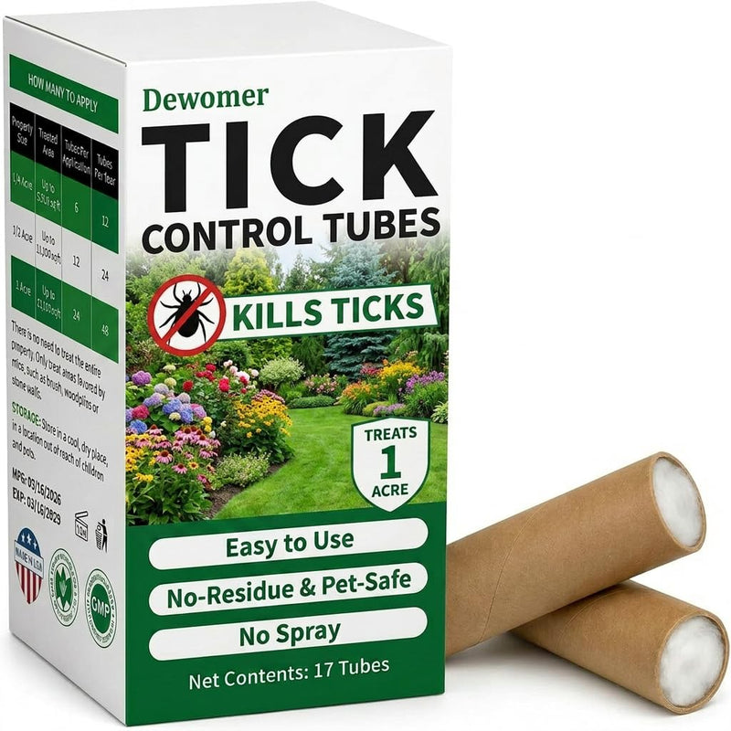 17 Pack Tick Tubes for Yard, Tick Prevention Alternative, Effective Outdoor Defense for Yard & Lawn, Protects 1 Acre, Pet & Family Friendly, No Spray, No Granules