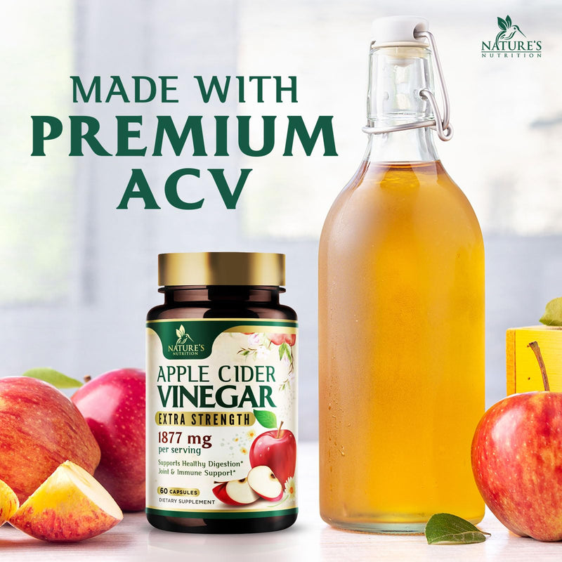 Apple Cider Vinegar Capsules 1877mg per Serving - Extra Strength Detox & Cleanse with Vitamin D & Zinc - Premium ACV, Joint Natural Digestion & Immune Support - Vegetarian Supplement - 60 Capsules 60 Count (Pack of 1)