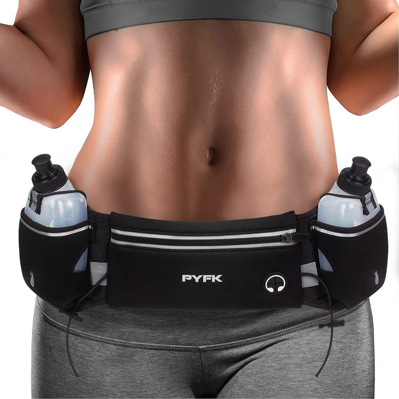 PYFK Running Belt with Water Bottles, Hydration Belt for Men and Women, Water Bottle Holder Running Pouch Water Belt, Fanny Pack Fits 7 inches Phones, Waist pack for Runner Jogging black(black) - BeesActive Australia