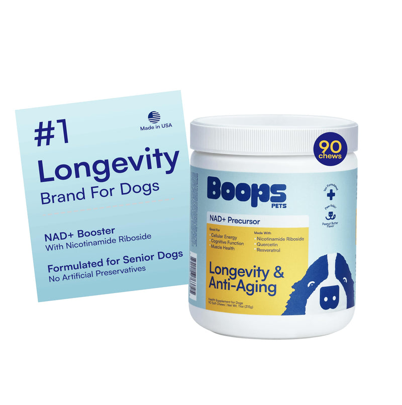 NAD+ Precursor & Senior Dog Supplement - 90 Soft Chews - NMN Alternative for Longevity & Healthy Aging - Nicotinamide Riboside, Resveratrol, Quercetin, Made with Pasture-Raised Chicken Peanut Butter & Chicken