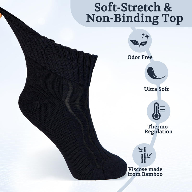 +MD Diabetic Socks for Men Women 6 Pairs,Non-Binding Top Extra Wide Ankle/Crew Socks, for Edema Circulator 9-11 10-13 13-15 Ankle/6 Pairs Black