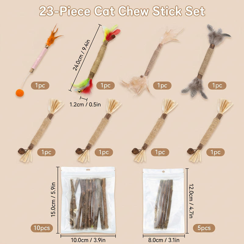 23 Pieces Cat Chew Stick with Dental Benefits, Cat Silvervine Sticks for Natural Instincts, Silvervine Dental Sticks