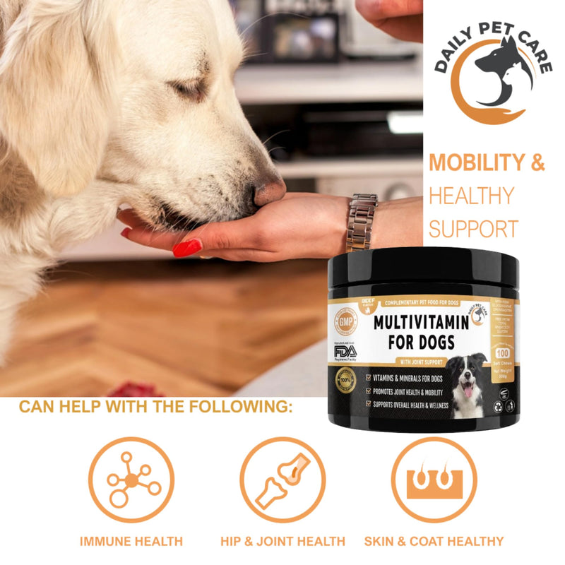 Dog Multivitamin Soft Chews for Dogs – Joint Supplement with Glucosamine, Probiotics & Omega Oils – Hip & Joint, Immune, Digestion & Skin Support – 100 Chews UK