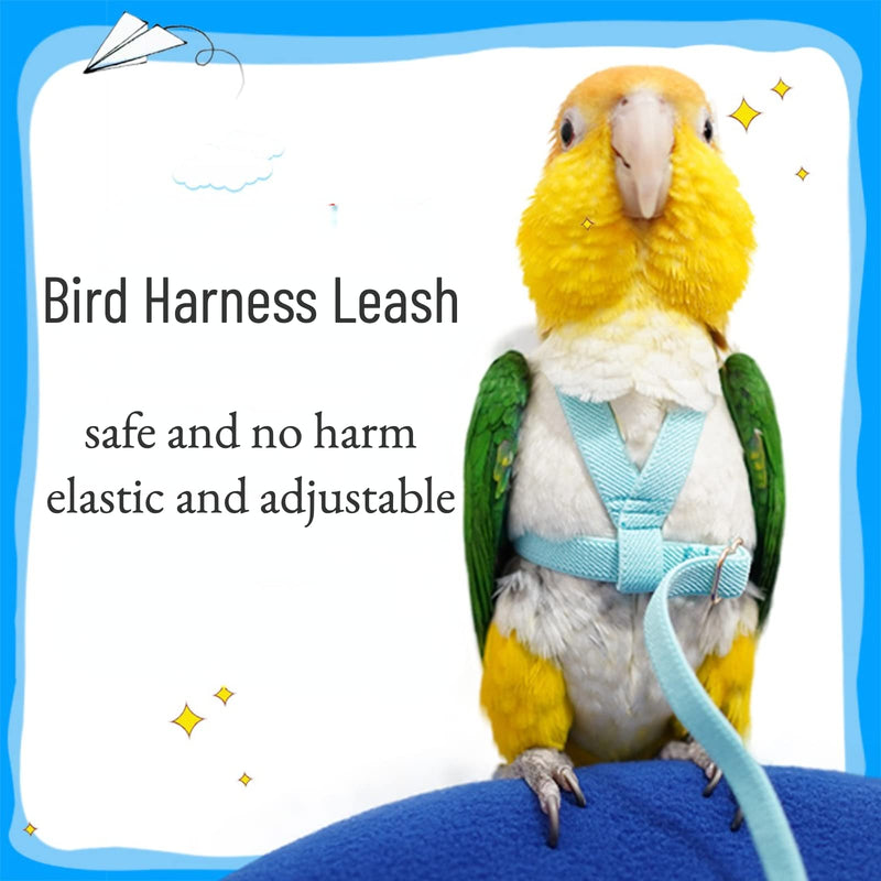 Pet Parrot Bird Harness Leash Adjustable Bird Flying Harness Traction Rope with Cute Wing for Parrots Pigeons Budgerigar Lovebird Cockatiel Mynah Outdoor Training Toy (M, Blue) Medium - BeesActive Australia