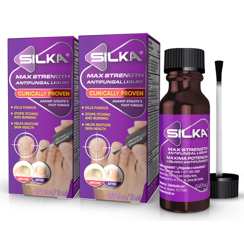 SILKA Max Strength Antifungal Liquid for Toenail Health with Brush Applicator, Results in 1 Week, Nail Fungus Treatment for Damaged Toenails, Athlete's Foot Treatment, Tolnaftate 1% 0.45 Fl Oz -2 Pack 0.45 Fl Oz (Pack of 2)