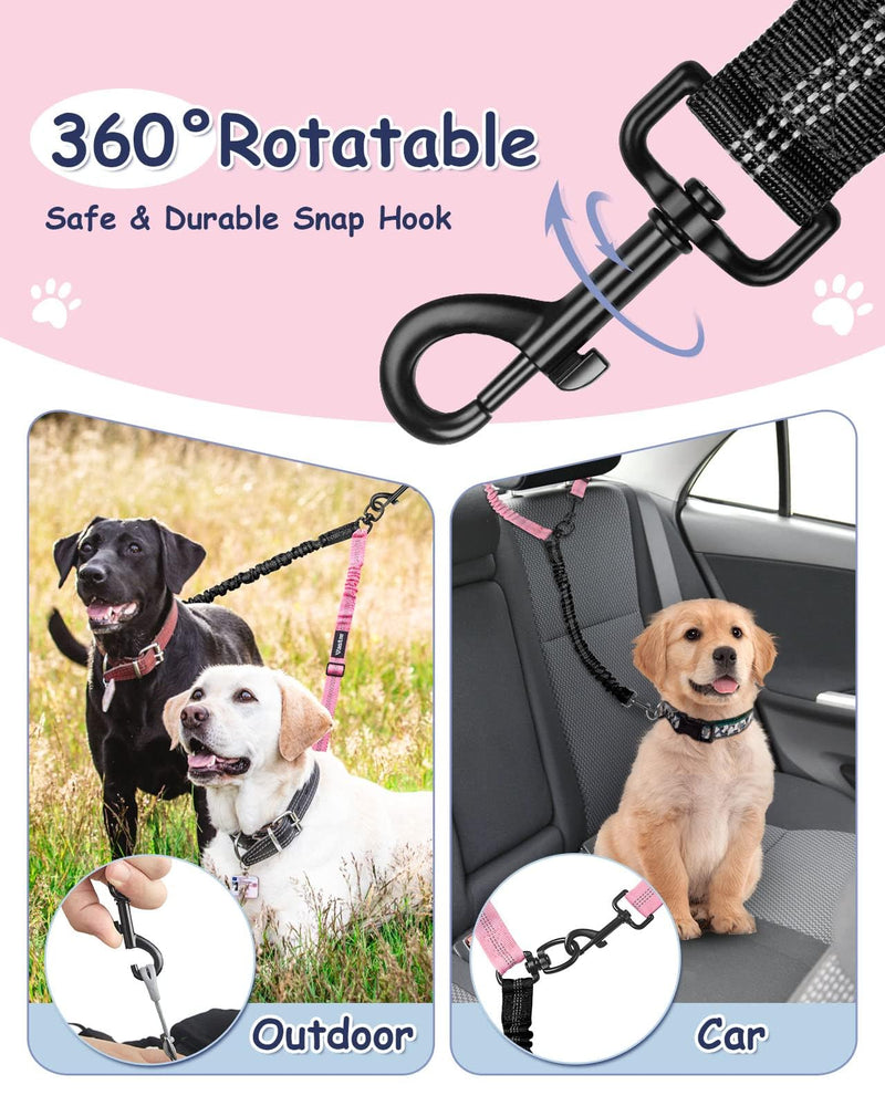 Vastar Pet Double Dog Leash, Tangle Free Bungee Dog Leash Coupler, 360° Swivel Double Dog Walking & Training Leash, Adjustable Strap, Comfortable Shock Absorbing Reflective Bungee Lead for Two Dogs Black+Pink - BeesActive Australia