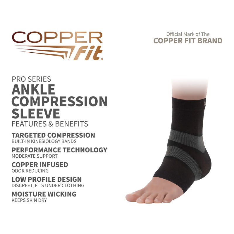 Copper Fit Pro Series Unisex Ankle Compression Sleeve Large Black with Copper Trim 1 - BeesActive Australia