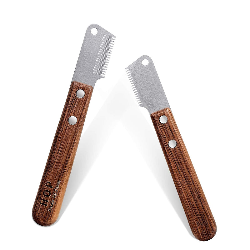 linjinde dog trimming knife with wooden handle for blunt dogs, rough-haired dachshund, fine top coat terrier, medium stripping knife, brown trimming knife, pet care tool for pet undercoat - BeesActive Australia