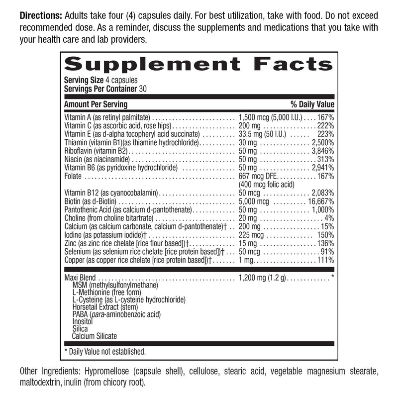 Country Life Maxi-Hair Plus 5,000 mcg Biotin, 120 Capsules | 1,200 mg Maxi Blend with MSM, L-methionine, L-cysteine and horsetail extract; 30 servings