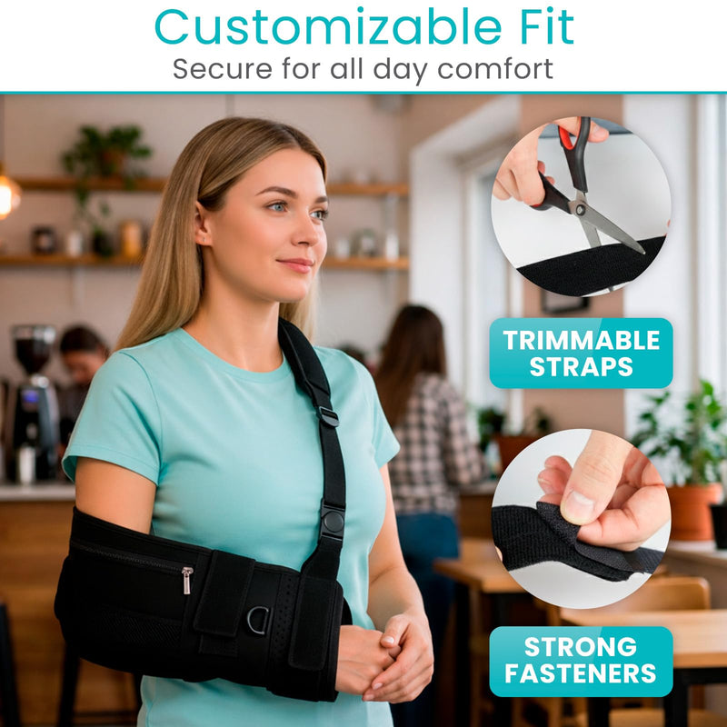 Vive Medical Arm Sling for Shoulder Injury (Left or Right)- Shoulder Immobilizer for Broken Arm, Rotator Cuff, Elbow - Support Brace for Men & Women (Black) - BeesActive Australia