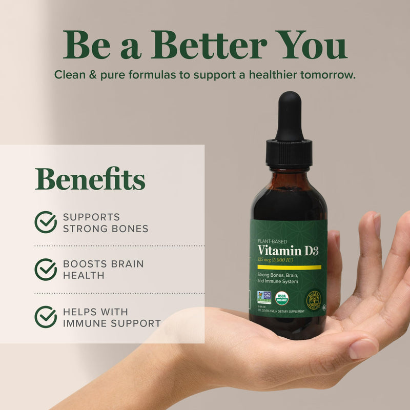 Vitamin D3 5000 IU Liquid Drops, Vegan, Immune & Bone Support (2 Oz) 2 Fl Oz (Pack of 1)