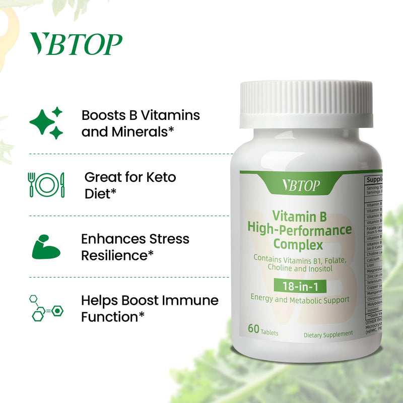 Vitamin B Complex, with Vitamins B1, B2, B3, B5, B6, B12 120 Tablets | with Folic Acid, Choline, Zinc, Calcium, Inositol for Brain and Heart Health, Immune Health, and Cellular Energy Support 2 Bottles