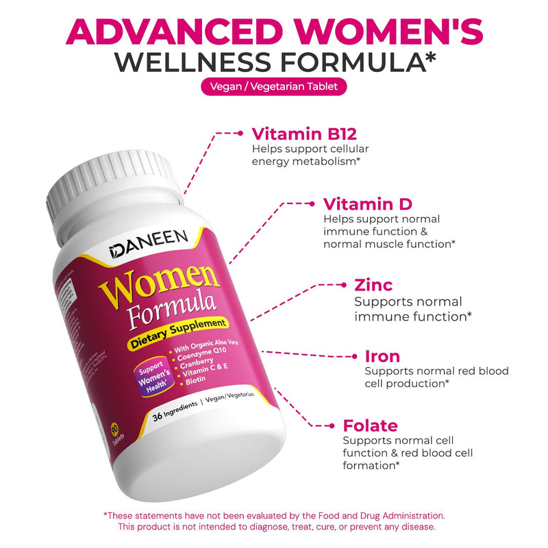 Multivitamin for Women with Iron, Biotin & Zinc, 90 Tablets | 36 essential vitamins with B Complex, CoQ10 & Cranberry to support hair, skin & nails, daily energy and immune function.*