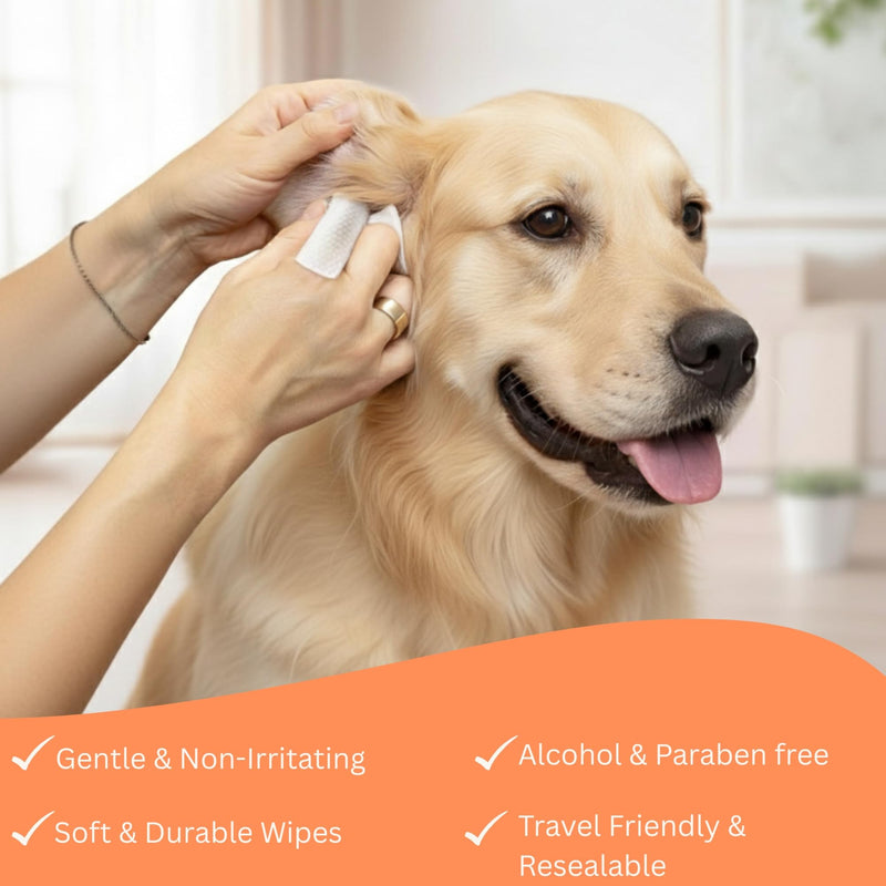Dog Ear Cleaner – 100 Dog Ear Wipes Gently Remove Wax & Dirt | Ear Cleaner for Dogs UK | Ear Wipes for Dogs Biodegradable Cat Ear Cleaner Wipes Pack OF 2