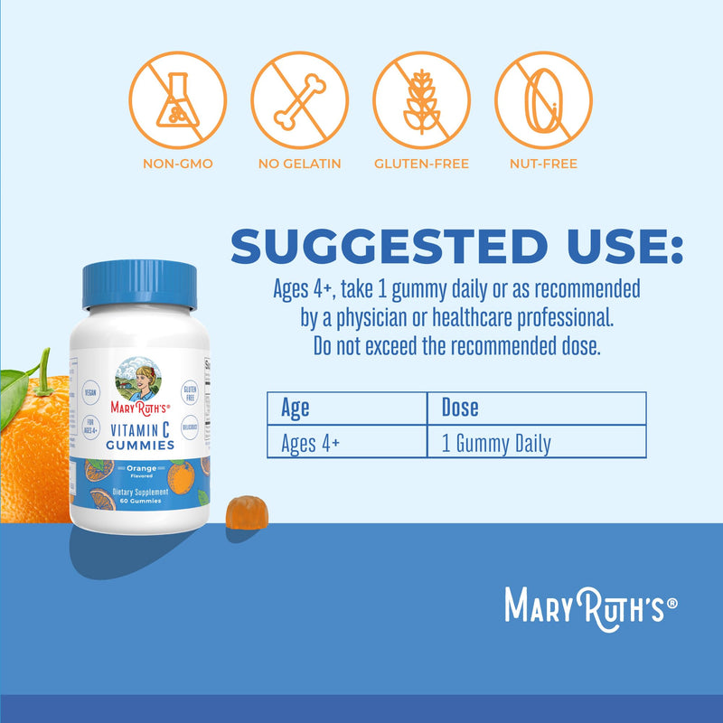 MARYRUTH'S Vitamin C Gummies for Adults & Kids, Immune Support, 60 Servings | Immune Support, 60 Servings