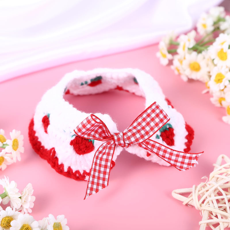 Cute Cat Collar, Cat Bandana, Strawberry Cat Collar with Bow Tie for Girl Cats Small Kitten Collar Cat Collar No Bell Cat Outfits for Female Cats Knitted Handmade Collar Breakaway for Cats, Small Dogs - BeesActive Australia