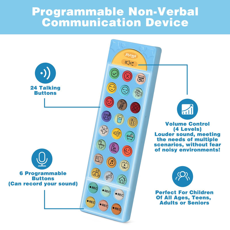 Joyreal AAC Device for Autism, Non Verbal Communication Tools for Speech Therapy & Stroke Rehab. Autism Talking Aids with 6 Programmable Buttons & Adjustable Volume, Autism Toys for Kids and Adults Blue