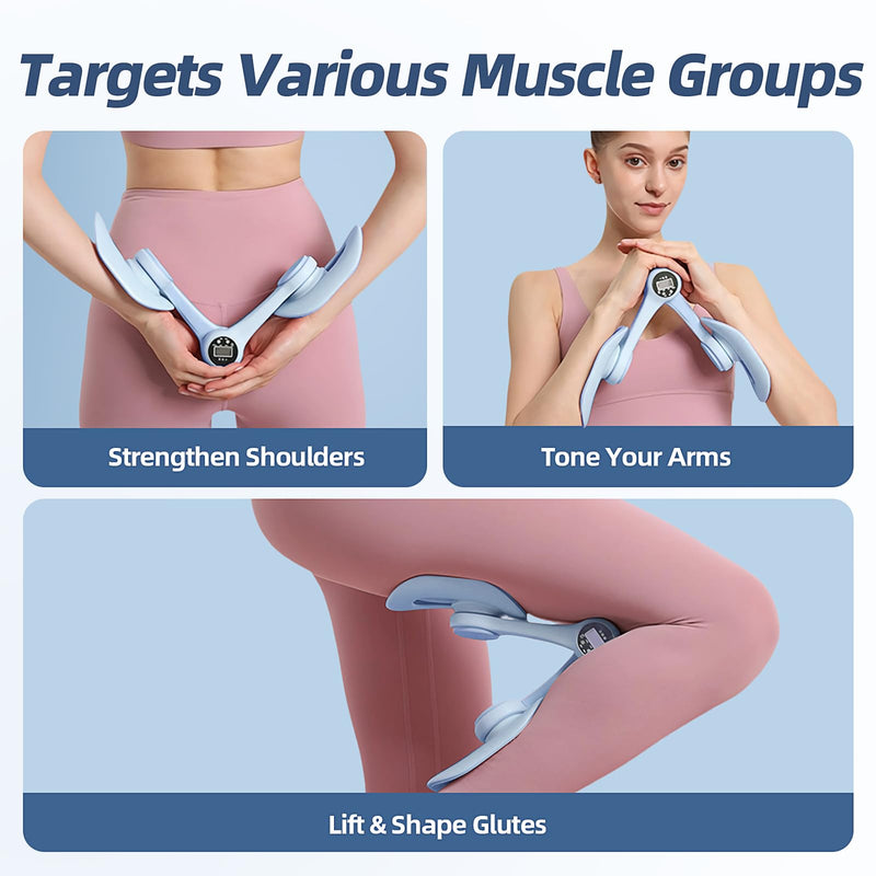 Thigh Master with Display Counter, 360° Pelvic Floor Exercise Devices, Inner Thigh Exerciser for Women, Hip & Leg Workout Device for Postpartum Recovery, Blue - BeesActive Australia