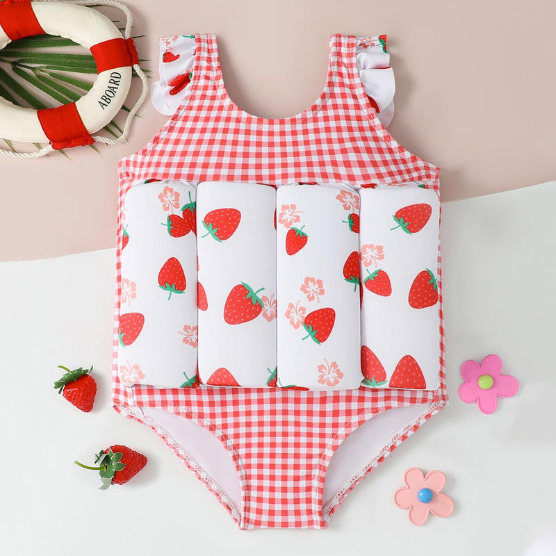 ABEHIK Kids Floatation Swimsuit Float Suit Boys Girls One Piece Floating Swim Vest with Adjustable Buoyancy Life Bathing Suit Pink 18-24 Months