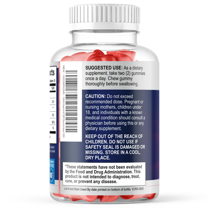 Zero Sugar Vitamin C Gummies - Immune Support & Antioxidant VitaminC Dietary Supplement - Vegan, Non-GMO, Dairy & Gluten Free C Vitamin Gummy - Raspberry Flavor for Kids & Adults - 120 Count Gummies 120 Count (Pack of 1)
