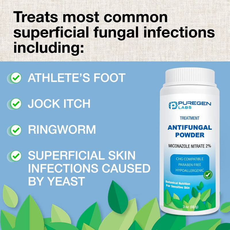 Puregen Labs Antifungal Powder with 2% Miconazole Nitrate for Common Fungal Infections Including Athlete’s Foot, Jock Itch and Ringworm, Talc Free, 3 oz (85g) - BeesActive Australia