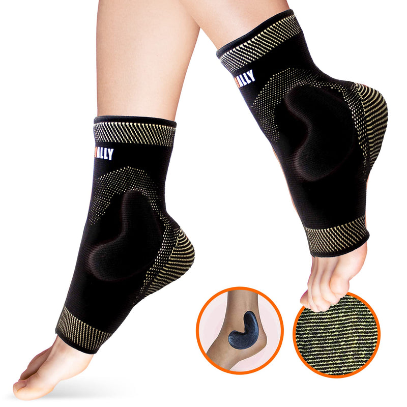 NeoAlly Copper-Infused Ankle Compression Sleeve Silicone Gel Ankle Support Brace for Ankle Sprain Protection,Achilles Tendon, Pain Relief, X-Large, 1 Pair X-Large (1 Pair)