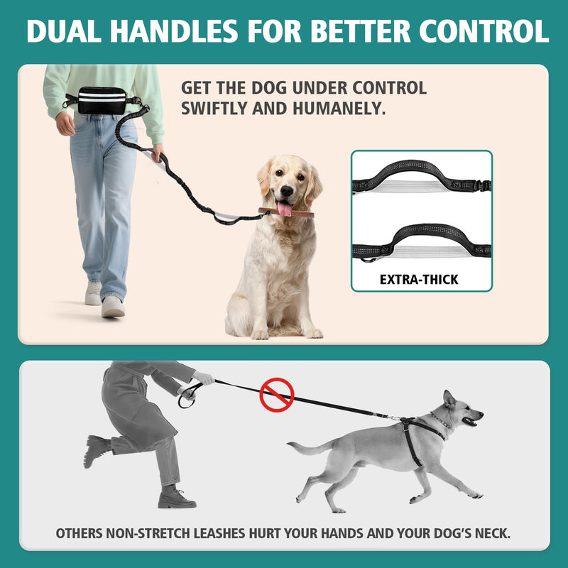 Hands Free Dog Leash for 2 Dogs with Safety Lock and Extra-Thick Waist Belt, Waist Leash for Dog Walking Running, Double Retractable Dog Leashes for Two Dogs with Double Padded Handles, Black - BeesActive Australia