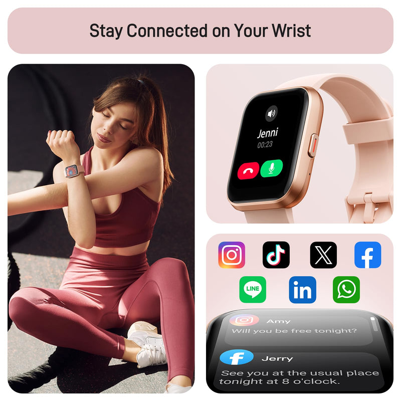 Tensky Smart Watch for Women Android & iPhone, Alexa Built-in, 1.8" Touch Screen Fitness Tracker with Answer/Make Calls, 3ATM Waterproof Heart Rate/Sleep/SpO2 Monitor, Pedometer, 100+ Sport Modes Rose Pink