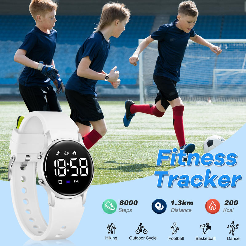 BEN NEVIS Kids Watch for Boys Girls Waterproof Digital Watch for Kids with Pedometer, Vibration Alarm Clock, Stopwatch, Calendar, No App for Ages 5-18 04-White - BeesActive Australia