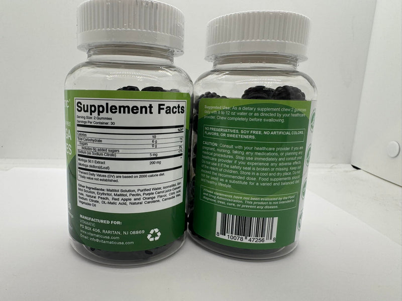 Vitamatic Moringa 200 mg Gummies – Sugar-Free – Green Superfood – Pectin-Based, Vegan, Non-GMO – 60 Gummies 60 Count (Pack of 2)