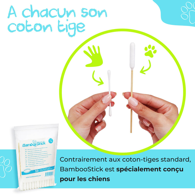 BambooStick Bamboo Cotton Buds for Medium and Large Dogs (50 L/XL Buds) - Safe and Easy Ear Wax Removal - Designed by French Vet 1