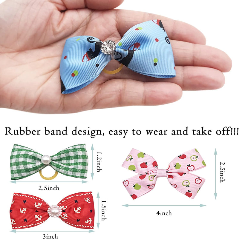 PET SHOW 20Pairs 2" 3" 4" Big Dog Hair Bows with Rubber Band for Small Medium Large Dogs Rhinestone Floral Bowknot Topknot Cats Rabbits Girl Boy Pink Blue Grooming Hair Accessories - BeesActive Australia