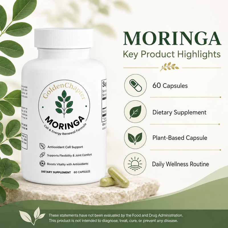 Moringa Capsules with Iron, Magnesium, B12 & C, 60 Count | Moringa blend, iron, magnesium, vitamins B12 & C, 60 capsules
