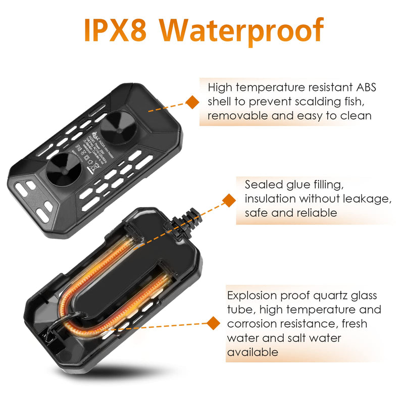 AQQA Aquarium Submersible Heater for Fish Tank,HD Temperature Display and Built-in Thermometer,External Controller Temperature Control Range 59℉-93℉,Safety Control Protects 25W 25W(1-5 Gallon)