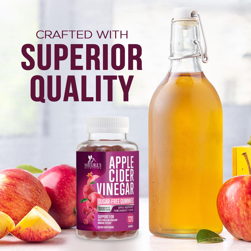 Apple Cider Vinegar Gummies 1000mg per Serving - Sugar Free Max Strength ACV Gummy Vitamins Supplement, Advanced Formula, Vitamin B12 Supports Metabolism & Energy, Keto Friendly, Vegan, 120 Gummies 120 Count (Pack of 1)