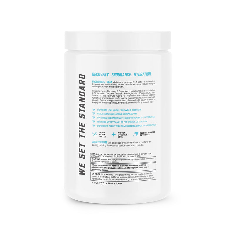 Swolverine BCAA Powder 2:1:1 with L-Glutamine & Electrolytes - Stimulant-Free Amino Acid Supplement for Muscle Recovery, Hydration & Endurance Support, 30 Servings, Lemon Lime 10.05 Ounce (Pack of 1)