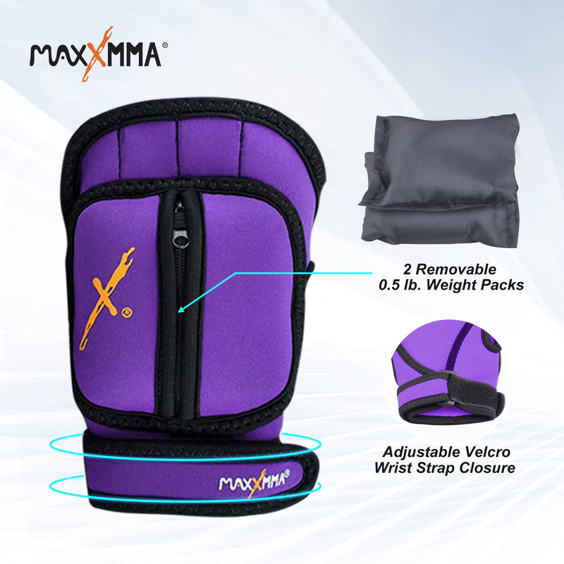 MaxxMMA Adjustable Weighted Gloves, 2 lb. Set - Removable Weight (2 x 0.5 lb. Each Glove) for Sculpting MMA Kickboxing Cardio Aerobics Hand Speed Coordination Shoulder Strength Purple - BeesActive Australia