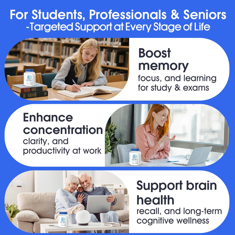 Brain Supplements for Memory and Focus - 22-in-1 Brain Supplement with Alpha GPC, Citicoline, Vitamin B12, Bacopa, Lion’s Mane, DHA - Brain Health for Clarity, Energy & Cognitive Support, 90 Count White 90 Count (Pack of 1)
