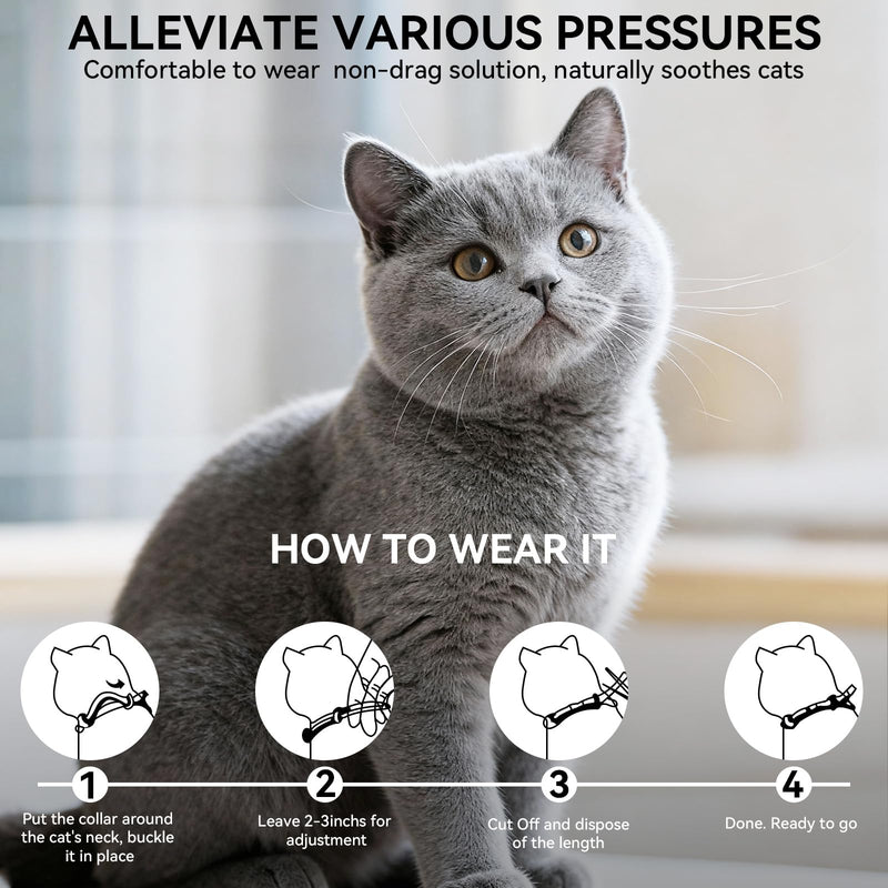 Calming Collar for Cats that Reduces Scratching & Anxiety | Pheromone Cat Calming Collar for Stress, Hiding & Marking | Waterproof Adjustable for Kitten Adult Senior Cats