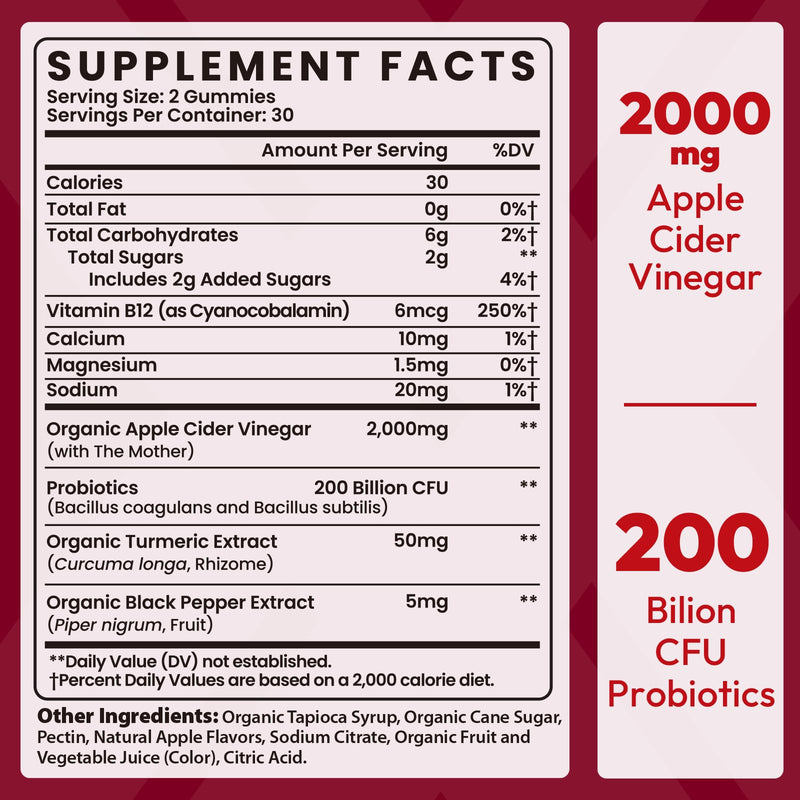 Apple Cider Vinegar Gummies 2000mg, ACV Gummies with Mother, 60 Counts | Keto ACV Gummies with Probiotics, Keto Support & B12, ACV for Digestion, Metabolism, Detox & Cleanse - Vegan, 1 Bottle 60 Count (Pack of 1)